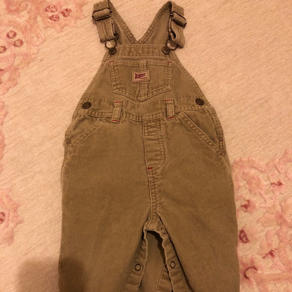Boy Old Navy khaki adjustable corduroy overalls